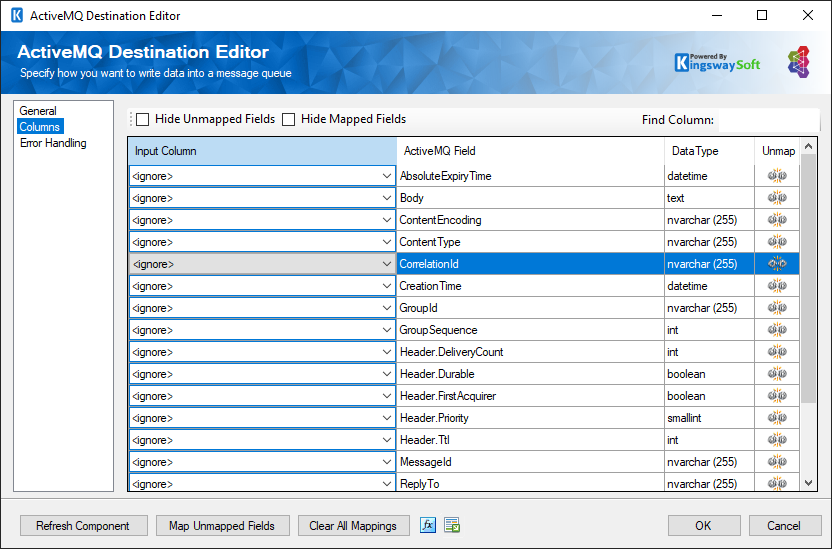 ActiveMQ Destination Component - Columns